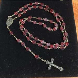 St Therese Ruby Red flat bead rosary with bronze fixtures, medallion & crucifix